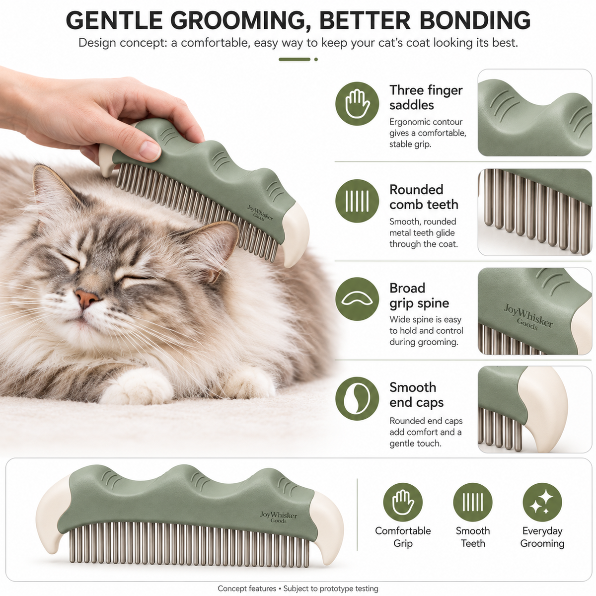 Three-Grip Grooming Comb